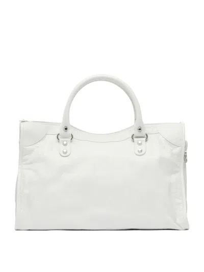 Balenciaga Medium Handbag With Detachable Strap And Studded Accents In White