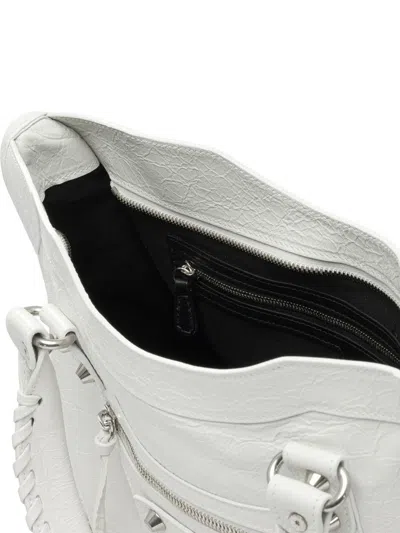 Balenciaga Medium Handbag With Detachable Strap And Studded Accents In White