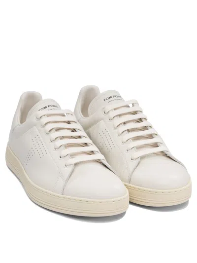 Tom Ford 'waiwick' White Low Top Sneakers With Perforated Logo On The Side And Logo Patch On The Tongue