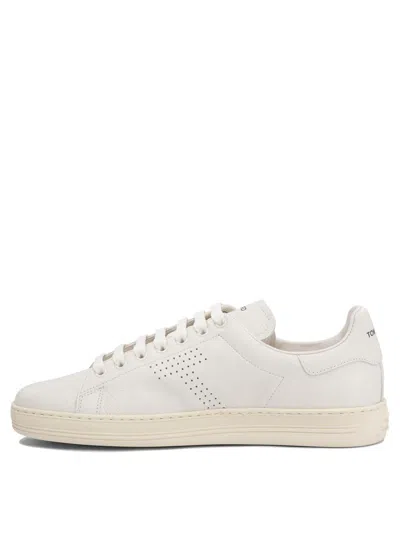 Tom Ford 'waiwick' White Low Top Sneakers With Perforated Logo On The Side And Logo Patch On The Tongue