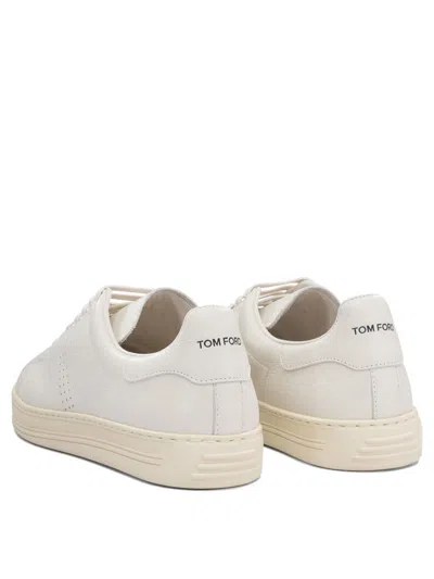 Tom Ford 'waiwick' White Low Top Sneakers With Perforated Logo On The Side And Logo Patch On The Tongue