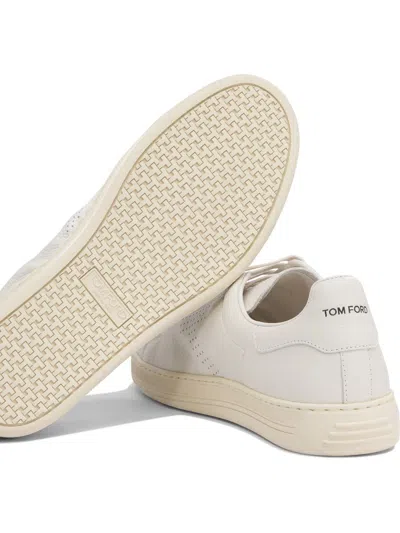 Tom Ford 'waiwick' White Low Top Sneakers With Perforated Logo On The Side And Logo Patch On The Tongue
