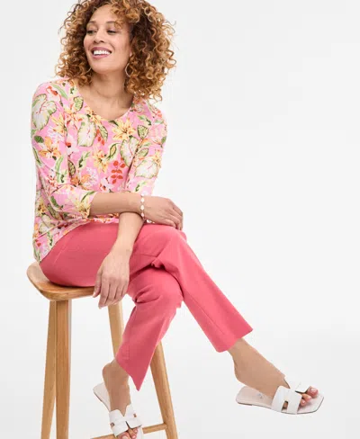 Jm Collection Women's Printed 3/4 Sleeve Scoop-neck Jacquard Top, Exclusively At Macy's In Multi