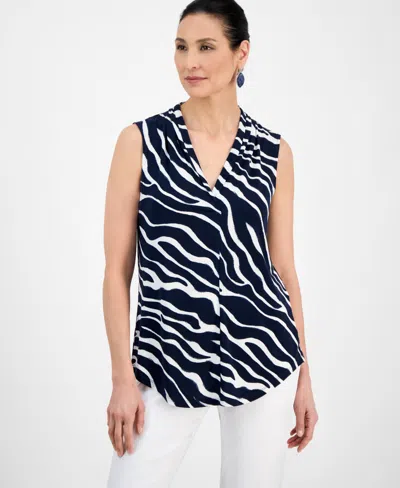 Jm Collection Women's Printed V-neck Sleeveless Knit Blouse, Exclusively At Macy's