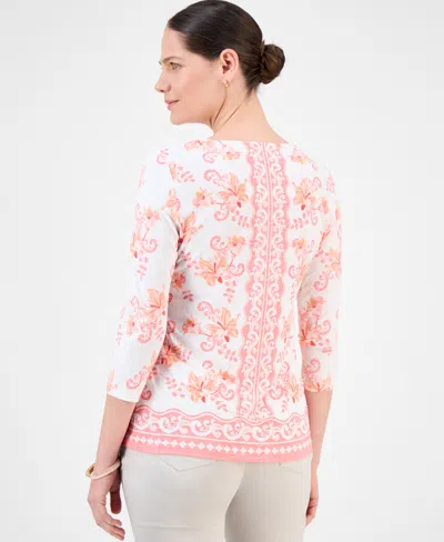 Jm Collection Women's Printed 3/4 Sleeve Scoop-neck Jacquard Top, Exclusively At Macy's In Multi