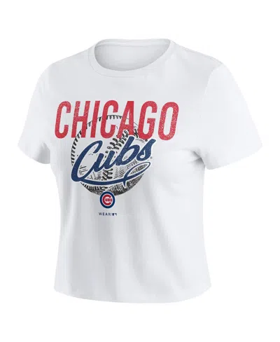 Wear By Erin Andrews White Chicago Cubs Distressed Cropped Baby T-shirt In White