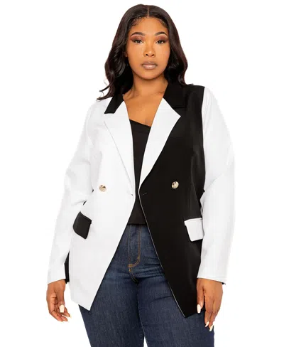 Buxom Couture Plus Size Contrast Double Breasted Blazer