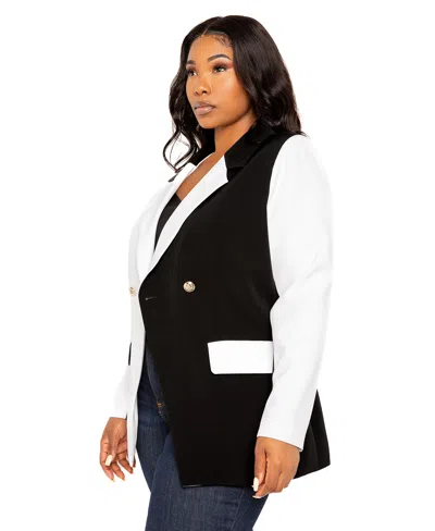 Buxom Couture Plus Size Contrast Double Breasted Blazer