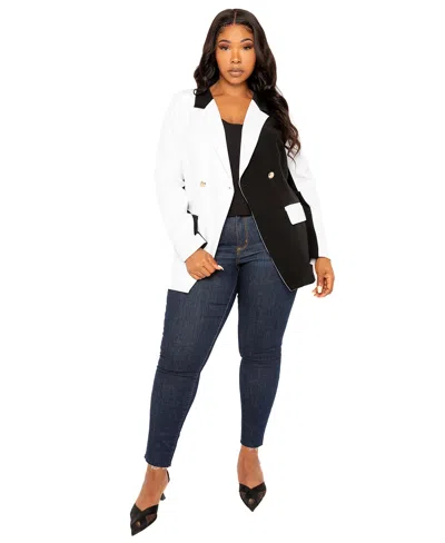 Buxom Couture Plus Size Contrast Double Breasted Blazer