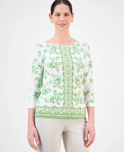 Jm Collection Women's Printed 3/4 Sleeve Scoop-neck Jacquard Top, Exclusively At Macy's