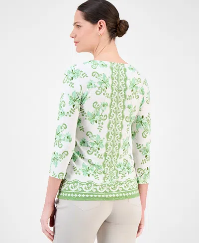 Jm Collection Women's Printed 3/4 Sleeve Scoop-neck Jacquard Top, Exclusively At Macy's