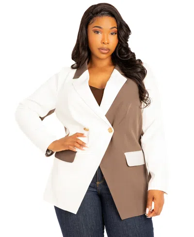 Buxom Couture Plus Size Contrast Double Breasted Blazer