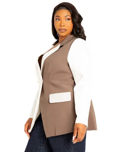 Buxom Couture Plus Size Contrast Double Breasted Blazer