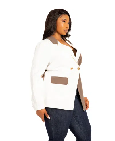 Buxom Couture Plus Size Contrast Double Breasted Blazer