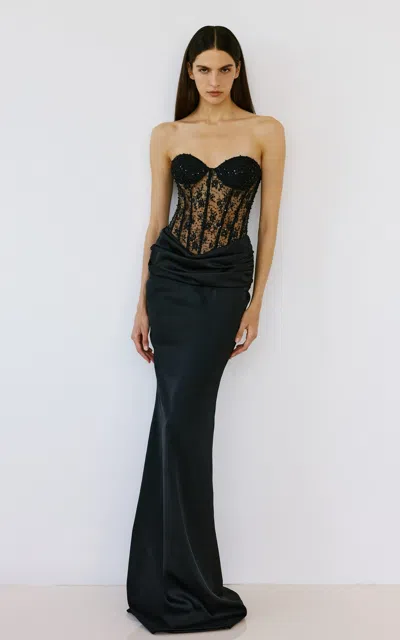 The New Arrivals Ilkyaz Ozel Pamela Obsidienne Corseted Dress