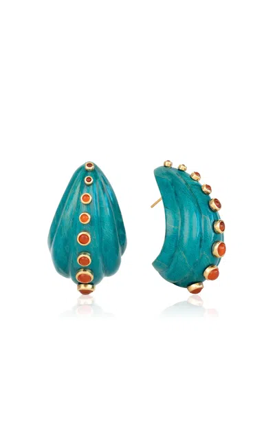 Silvia Furmanovich 18k Yellow Gold Half-hoop Blue Turquoise Marquetry Earrings