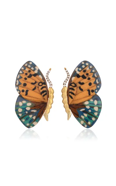 Silvia Furmanovich 18k Yellow Gold Marquetry Butterfly Wing Earrings