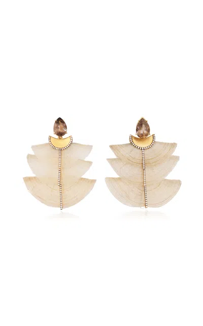 Silvia Furmanovich 18k Yellow Gold Beige Gradient Fan-shaped Horse Mane Earrings With Diamond And Smoky Quartz