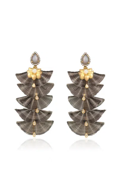 Silvia Furmanovich 18k Yellow Gold Mini Grey Fan Shaped Horse Mane Earrings