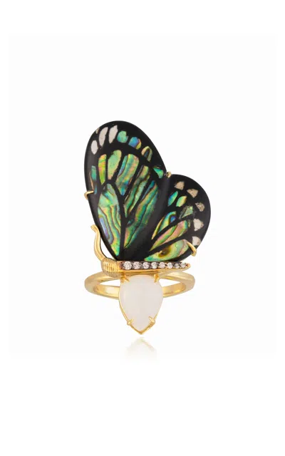 Silvia Furmanovich 18k Yellow Gold Butterfly Wing Marquetry Ring