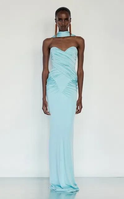 The New Arrivals Ilkyaz Ozel Samsara Azzuro Pleated Gown