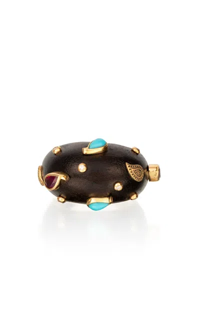Silvia Furmanovich 18k Yellow Gold Brauna Wood Bombe Ring