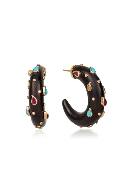 Silvia Furmanovich 18k Yellow Gold Brauna Wood Hoop Earrings