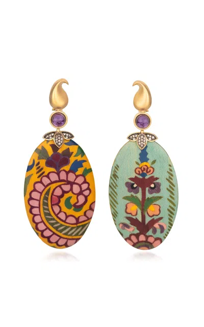 Silvia Furmanovich 18k Yellow Gold Double Faced Marquetry Oval Shaped Earrings