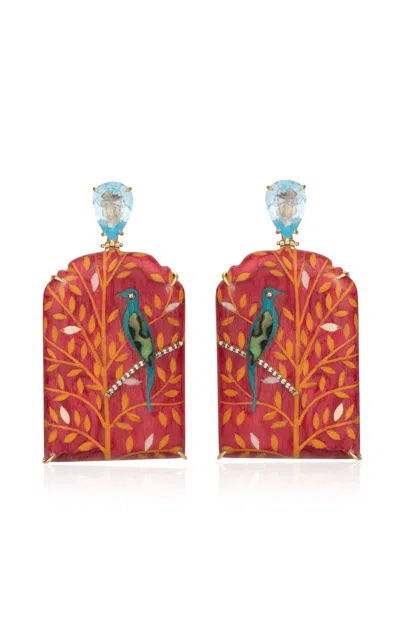 Silvia Furmanovich 18k Yellow Gold Bird Marquetry Earrings