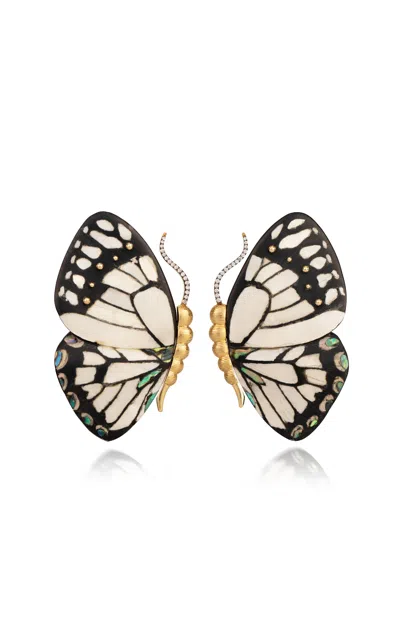 Silvia Furmanovich 18k Yellow Gold Butterfly Wing Marquetry Earrings