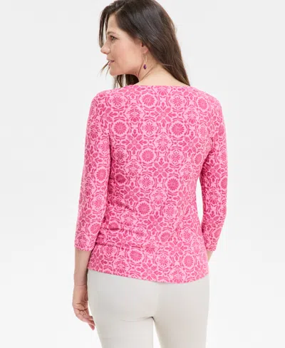 Jm Collection Women's Printed 3/4 Sleeve Scoop-neck Jacquard Top, Exclusively At Macy's