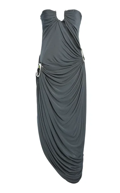 Christopher Esber Orica Crystal Ruched Jersey Strapless Dress