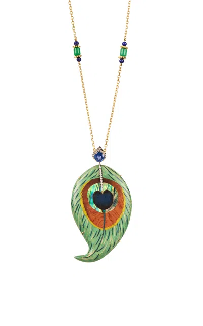 Silvia Furmanovich 18k Yellow Gold Irregular Drop Marquetry Peacock Necklace