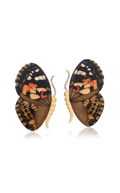 Silvia Furmanovich 18k Yellow Gold Marquetry Butterfly Wing Earrings