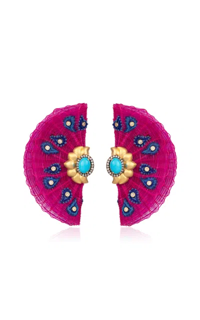 Silvia Furmanovich 18k Yellow Gold Pink Horse Mane Earrings