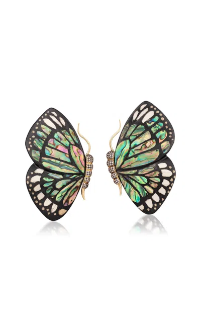 Silvia Furmanovich 18k Yellow Gold Butterfly Wing Marquetry Earrings