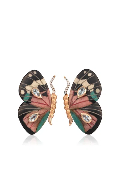 Silvia Furmanovich 18k Yellow Gold Marquetry Butterfly Wing Earrings
