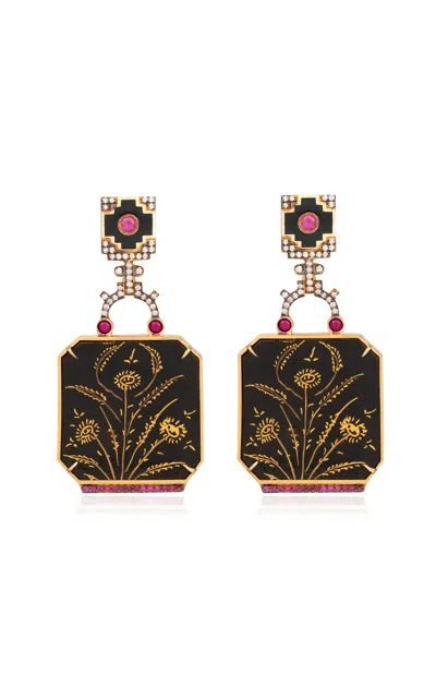 Silvia Furmanovich 18k Yellow Gold Papier Mã¢chã© Earrings With Diamond And Rubies
