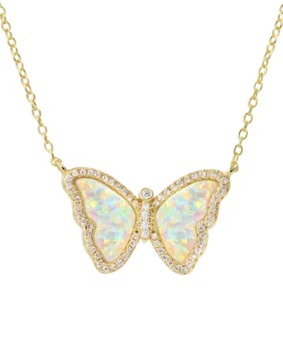 Kamaria Butterfly Necklace With Lab-grown Opal In 14k Gold Plated Sterling Silver