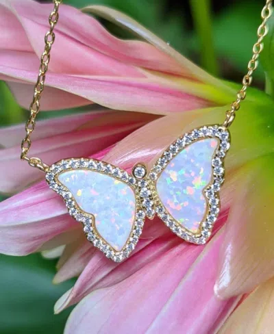 Kamaria Butterfly Necklace With Lab-grown Opal In 14k Gold Plated Sterling Silver