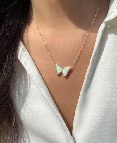 Kamaria Butterfly Necklace With Lab-grown Opal In 14k Gold Plated Sterling Silver