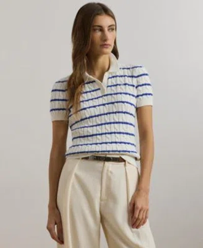 Ralph Lauren Womens Striped Cable Knit Cotton Polo Sweater P Xs 3x