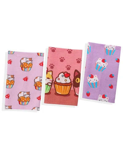 Tiramisu Kawaii Cupcake Cat Cotton Kitchen Towel Set In Multi