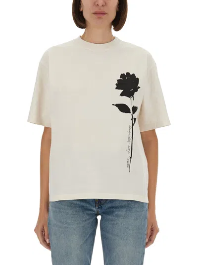 Golden Goose Oversized T-shirt With Black Rose Graphic And Metallic Stars