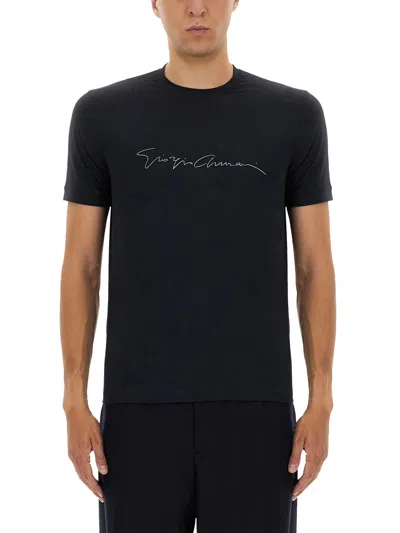 Giorgio Armani Men Signature Logo T-shirt In Blue