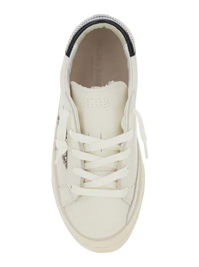Golden Goose May White Low Top Sneakers With Glittered Star Patch And Contrasting Heel With Logo Lettering In Lea In White
