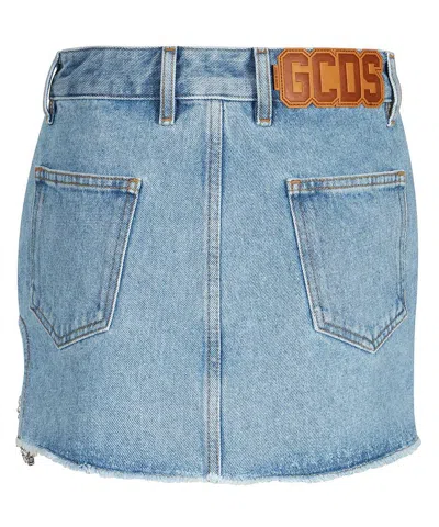 Gcds Woman Denim Skirt Blue Size 28 Cotton In Blue