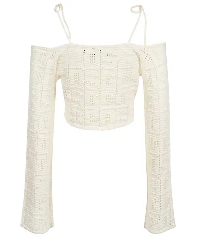 Gcds Knitted Crop Top In Neutral