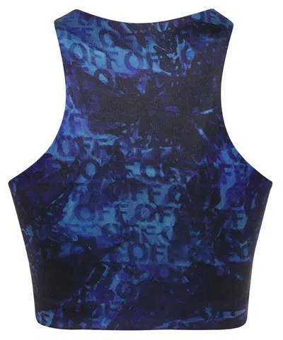 Off-white Printed Aop Crop Top In Blue