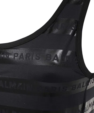 Balmain Black Striped One-piece Swimsuit In Black